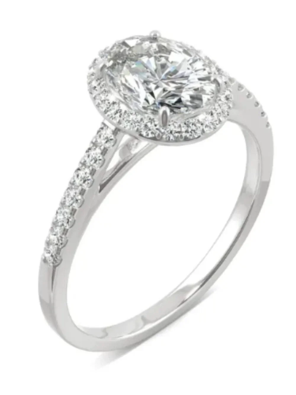 Oval Halo Moissanite and Diamond Engagement Ring, 14K Solid White Gold, Size: 10